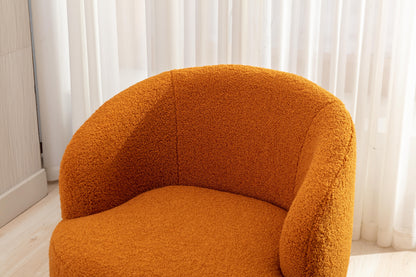 Sillón giratorio de tela Teddy con acento tipo barril y aro metálico con recubrimiento en polvo negro, color caramelo
