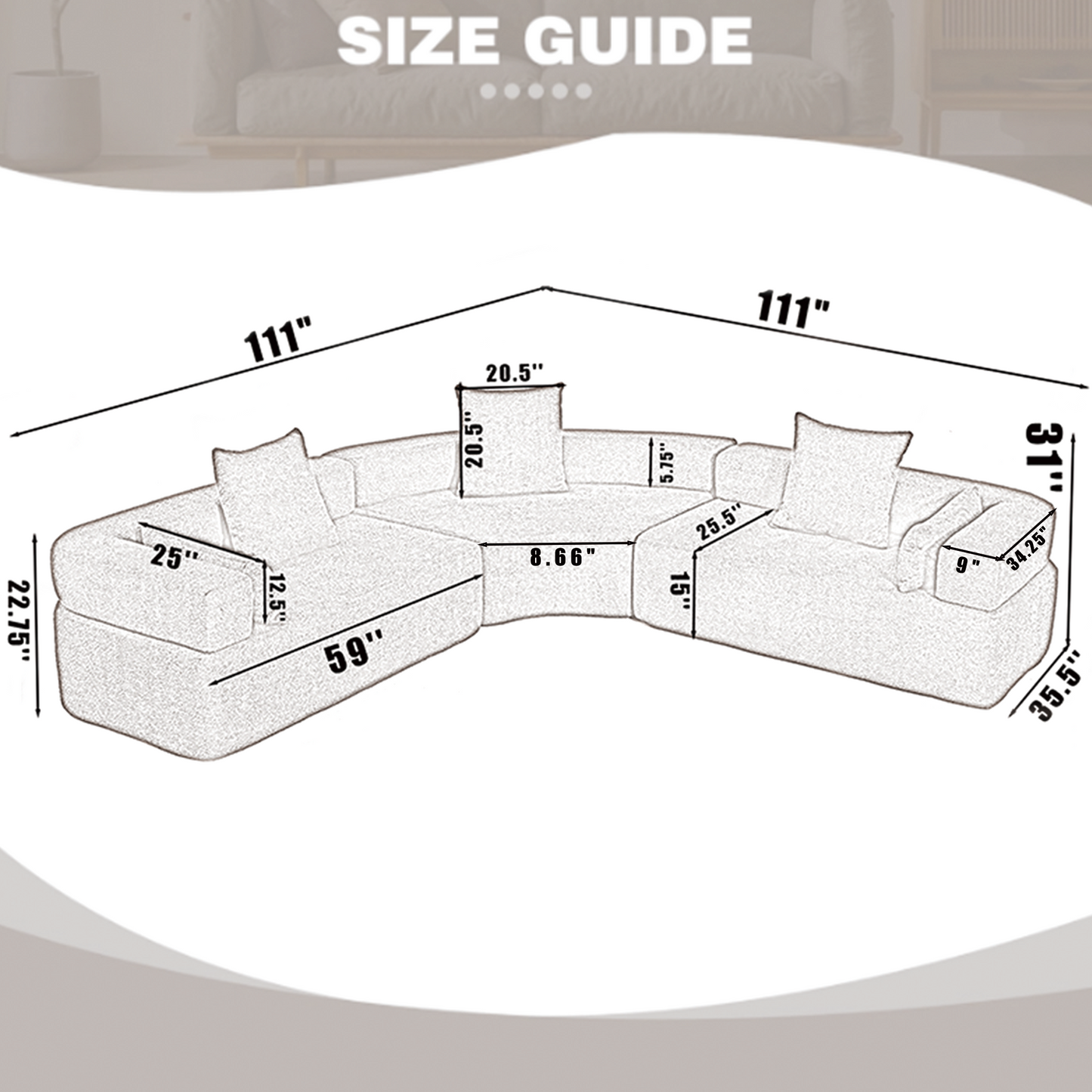 [NEW ARRIVED] [VIDEO PROVIDED]Oversized Combination Sofa,Curved Sofa,Upholstered 4 Seater Couch for Living Room,  Modern Modular 3 Piece Free Combination, Semicircular Modular  Sofa ,  Boucle, Black