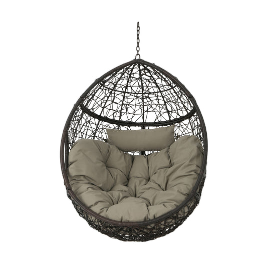 Kylie Hanging Basket Chair Brown - Cozy Rattan Design with Water-Resistant Cushions