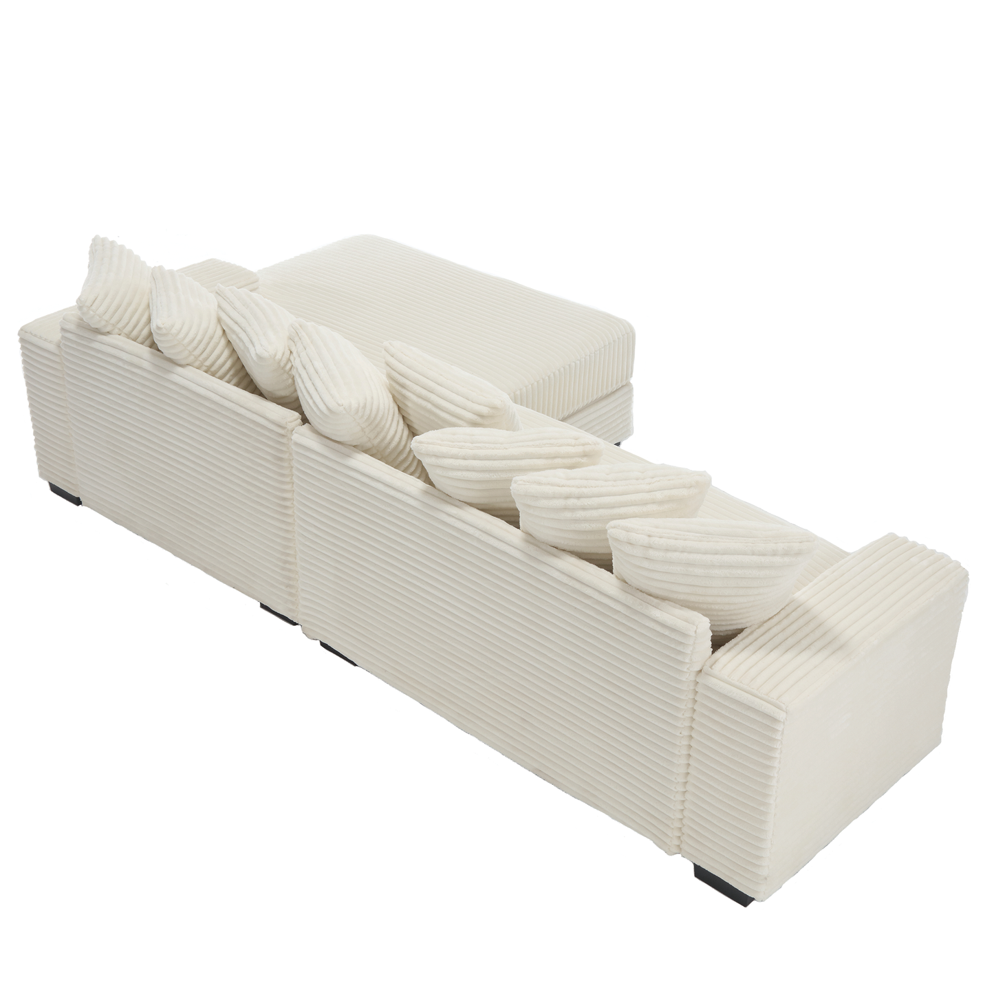 Oversized Two-Piece  Couches,  L Shaped Sofa, Corduroy, Right Chaise Daybed,with Armrests,Eight Throw Pillows,Corner Sofa,Easy To Assemble, Beige