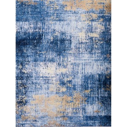 ZARA Collection Abstract Design Blue Gold (6' ft x 4' ft) Machine Washable Super Soft Area Rug
