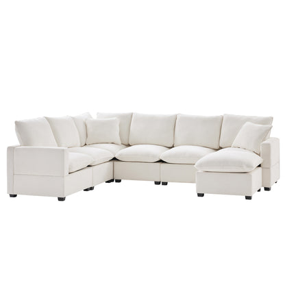 110*86" Modern U Shape Modular Sofa, 7 Seat Chenille Sectional Couch Set with 2 Pillows Included, Freely Combinable Indoor Funiture for Living Room, Apartment, Office, 2 Colors
