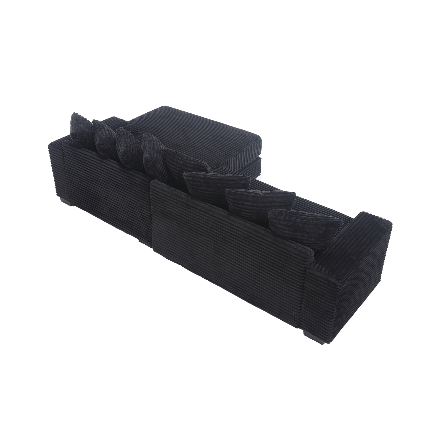 Oversized Two-Piece  Couches,  L Shaped Sofa, Corduroy, Right Chaise Daybed,with Armrests,Eight Throw Pillows,Corner Sofa,Easy To Assemble,  Black