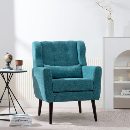 Sillón moderno con acento tapizado y relleno de espuma para sala de estar, cómodo sillón de lectura, moderno de mediados de siglo con tela de chenilla, sillón para sala de estar y dormitorio (verde azulado).