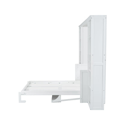 Queen Size Murphy Bed with Desk and Bookshelf, White