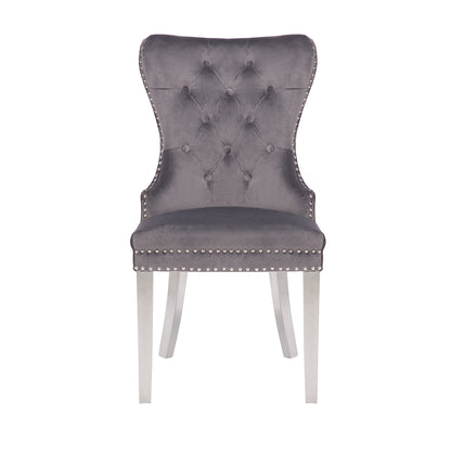 Simba Stainless Steel 2 Piece Chair Finish with Velvet Fabric in Dark Gray