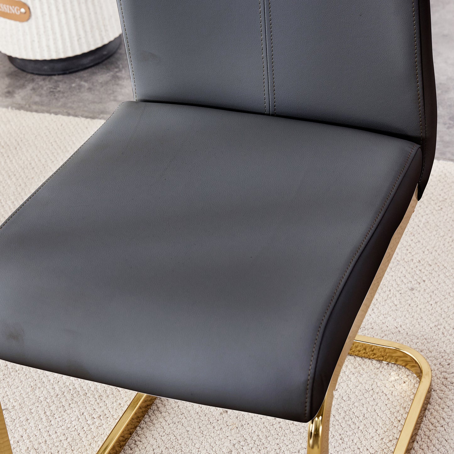 Table and chair set,Modern rectangular table with 0.4 inch black patterned tabletop and gold legs, suitable for kitchen, dining room, and living room , Comfortable PU seats,perfect for dinner, meet