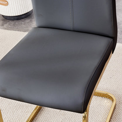 Table and chair set,Modern rectangular table with 0.4 inch black patterned tabletop and gold legs, suitable for kitchen, dining room, and living room , Comfortable PU seats,perfect for dinner, meet