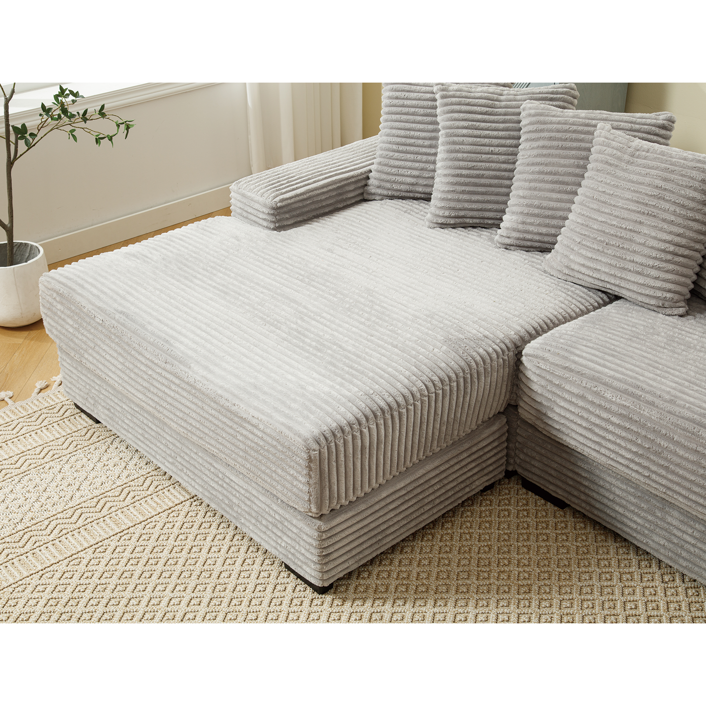 Oversized Two-Piece  Couches,  L Shaped Sofa, Corduroy, Left Chaise Daybed,with Armrests,Eight Throw Pillows,Corner Sofa,Easy To Assemble,  Gray