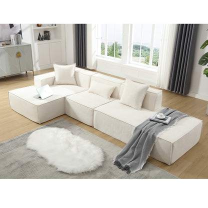 Modular combination living room sofa set, modern minimalist sofa, free installation sofa, L-shaped, Italian minimalist tofu block sofa, Left-Hand Facing,Terrycloth fabric , Beige