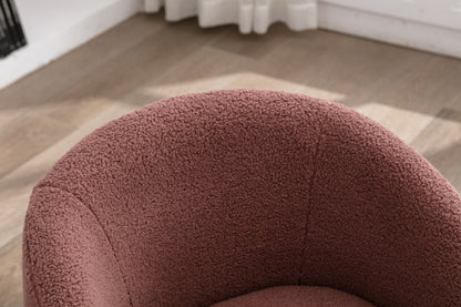 Teddy Fabric Swivel Accent Armchair Barrel Chair With Black Powder Coating Metal Ring,Dark Red