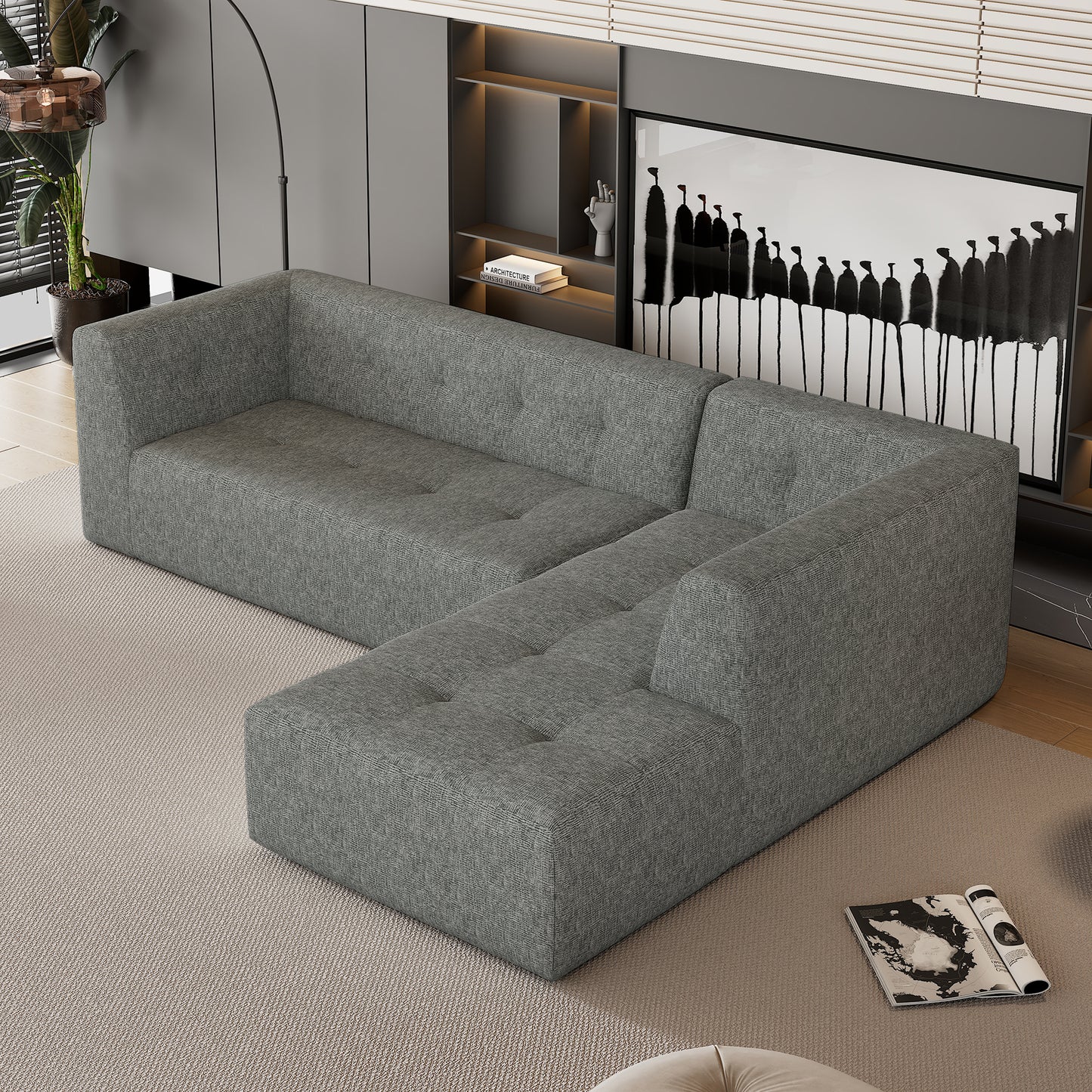 Juego de sofás modulares para sala de estar, 112,2 x 74 pulgadas, sofá minimalista moderno, sofá cama tapizado para sala de estar, dormitorio, combinación de 2 piezas sin computadora, en forma de L, gris claro