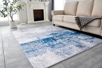 ZARA Collection Abstract Design Gray Turquoise (5' ft x 3' ft) Machine Washable Super Soft Area Rug