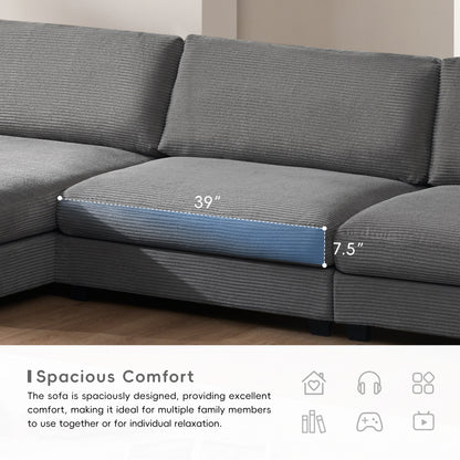 Sofá seccional extragrande de pana de 134 x 54 pulgadas, sofá nube en forma de L con puerto de carga USB, portavasos, sofá cama profundo con chaise longue de 50 pulgadas, cómodo mueble de interior para sala de estar, 3 colores