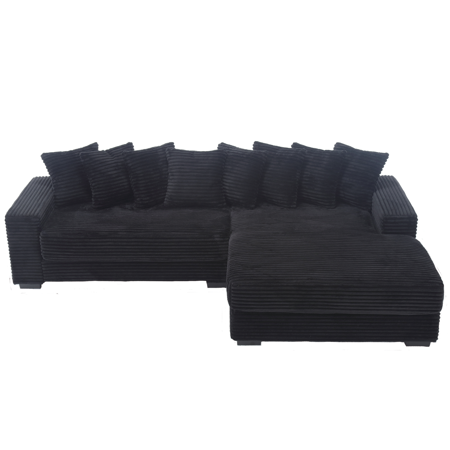 Oversized Two-Piece  Couches,  L Shaped Sofa, Corduroy, Right Chaise Daybed,with Armrests,Eight Throw Pillows,Corner Sofa,Easy To Assemble,  Black