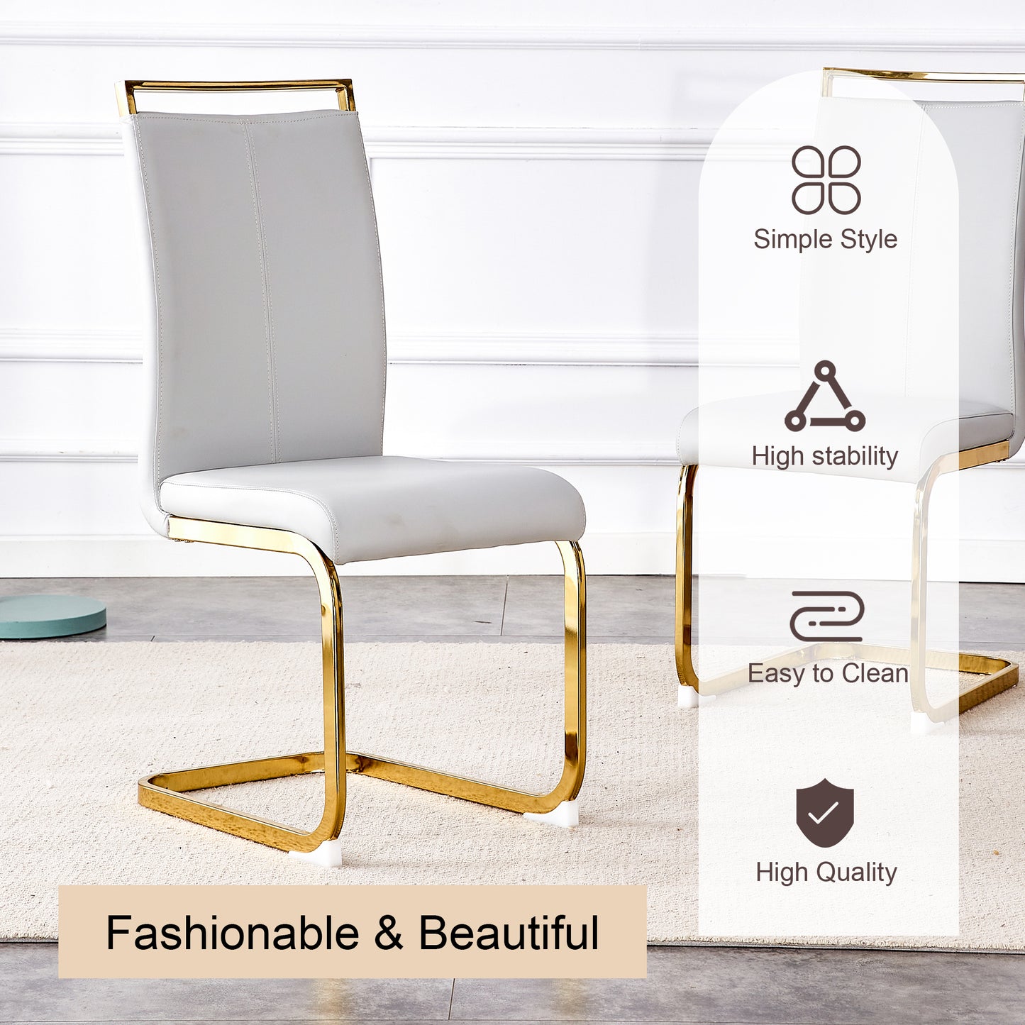 Table and chair set.Black Marble Pattern MDF Dining Table Set - 63"x37" with 6 Light Gray PU chairs with Featuring Arched Golden Metal legs.
