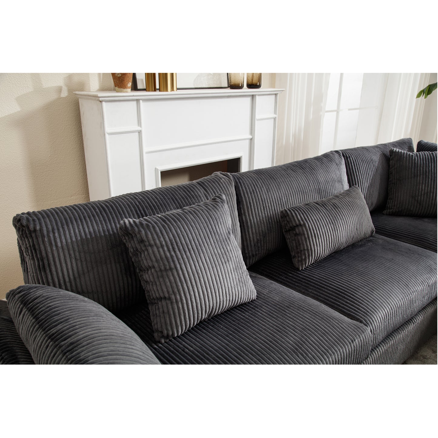 Oversized Modular Sectional Sofa Couches Set,Corduroy Upholstered Deep Seat Comfy Sofa for Living Room 5 Seat,Dark Gray