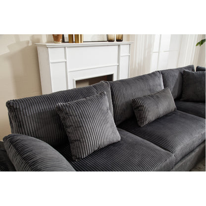 Oversized Modular Sectional Sofa Couches Set,Corduroy Upholstered Deep Seat Comfy Sofa for Living Room 5 Seat,Dark Gray