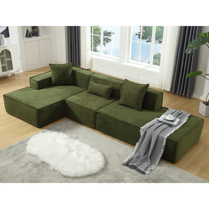 Modular combination  sofa set, modern minimalist sofa, free installation sofa, L-shaped, Italian minimalist tofu block sofa,  Right-Hand Facing,Terrycloth fabric, Green