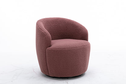 Teddy Fabric Swivel Accent Armchair Barrel Chair With Black Powder Coating Metal Ring,Dark Red