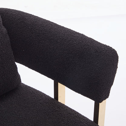 TS Modern decorative chair, living room side chair with gold metal legs, no wheels, suitable for dressing area, reception room, office,Teddy fleece upholstered metal foot sofa 2PCS Black