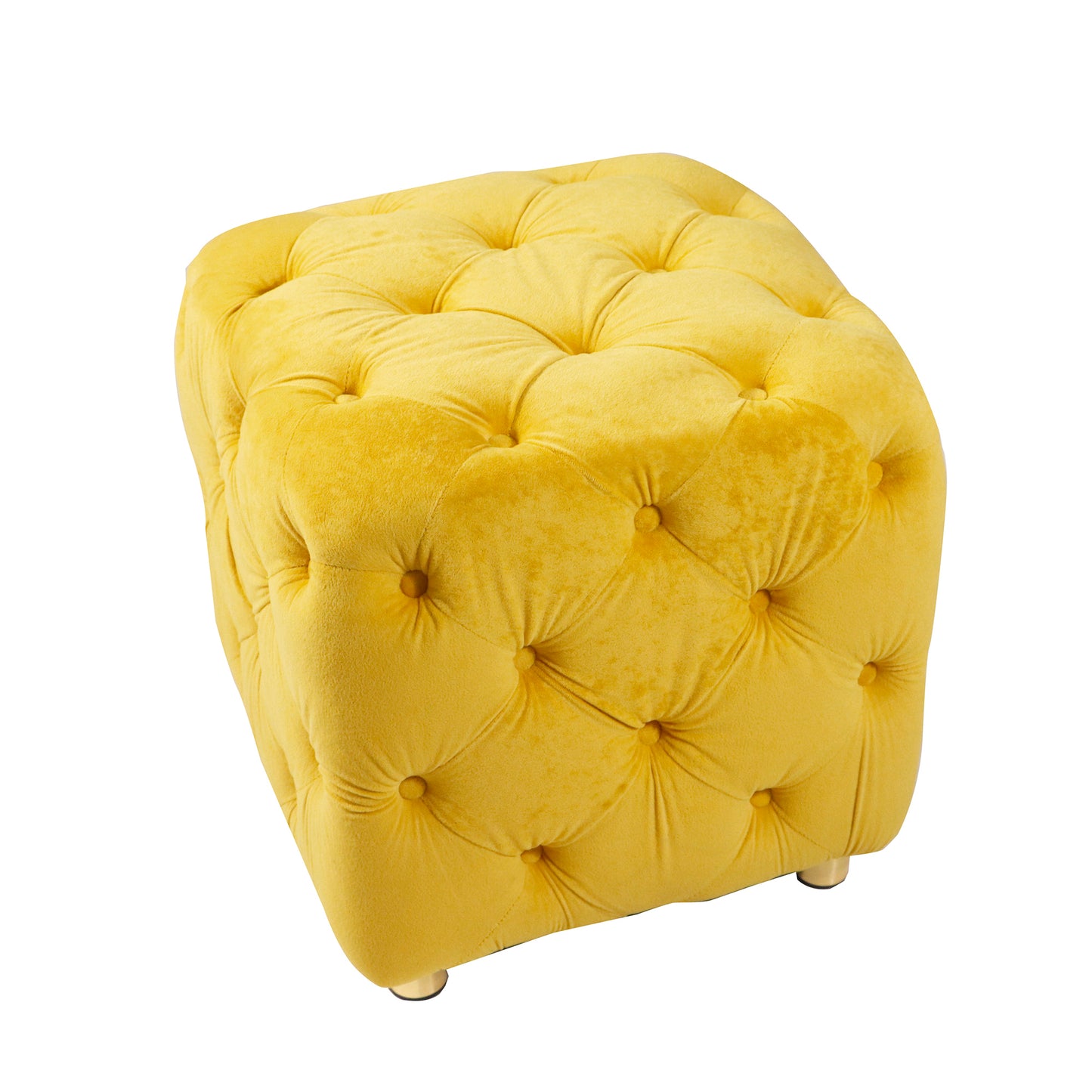Otomana moderna tapizada en terciopelo amarillo, exquisita mesa auxiliar pequeña, reposapiés suave, tocador y silla de maquillaje, asiento cómodo para sala de estar, dormitorio y entrada.