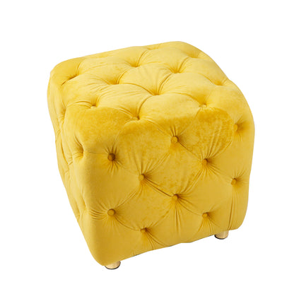 Otomana moderna tapizada en terciopelo amarillo, exquisita mesa auxiliar pequeña, reposapiés suave, tocador y silla de maquillaje, asiento cómodo para sala de estar, dormitorio y entrada.