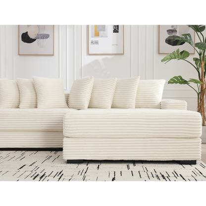 Oversized Two-Piece  Couches,  L Shaped Sofa, Corduroy, Right Chaise Daybed,with Armrests,Eight Throw Pillows,Corner Sofa,Easy To Assemble, Beige