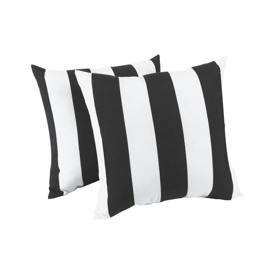 2 Pack Outdoor Throw Pillows, Waterproof & Fade-Resistant Patio Cushions for Garden, Porch, Poolside Furniture - Soft & Comfortable Decorative Pillow Covers (18x18 Inch, Black white strpie)