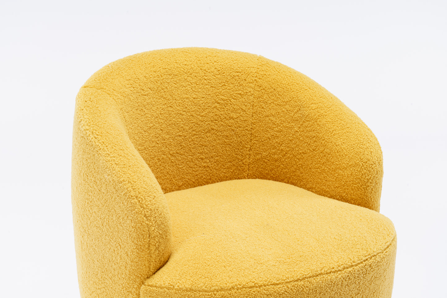 Sillón giratorio de tela Teddy con acento tipo barril y aro metálico con recubrimiento en polvo negro, amarillo