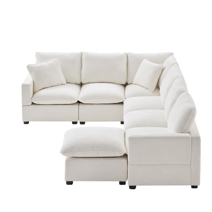 110*86" Modern U Shape Modular Sofa, 7 Seat Chenille Sectional Couch Set with 2 Pillows Included, Freely Combinable Indoor Funiture for Living Room, Apartment, Office, 2 Colors