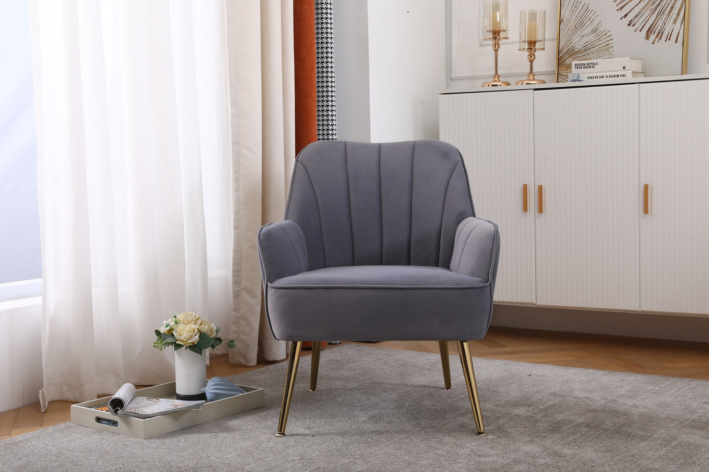 Modern Mid Century Chair velvet  Sherpa Armchair for Living Room Bedroom Office Easy Assemble