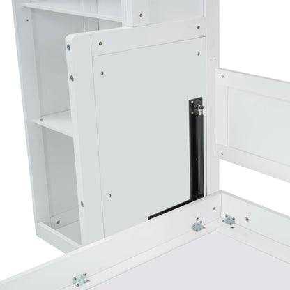 Queen Size Murphy Bed with Desk and Bookshelf, White