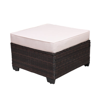 7pc Brown & Beige Patio Set – Outdoor Rattan Sectional w/ Glass Table
