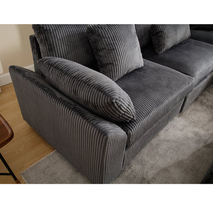 Oversized Modular Sectional Sofa Couches Set,Corduroy Upholstered Deep Seat Comfy Sofa for Living Room 5 Seat,Dark Gray