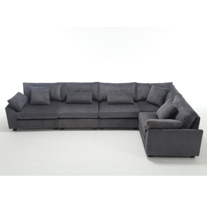 Oversized Modular Sectional Sofa Couches Set,Corduroy Upholstered Deep Seat Comfy Sofa for Living Room 5 Seat,Dark Gray