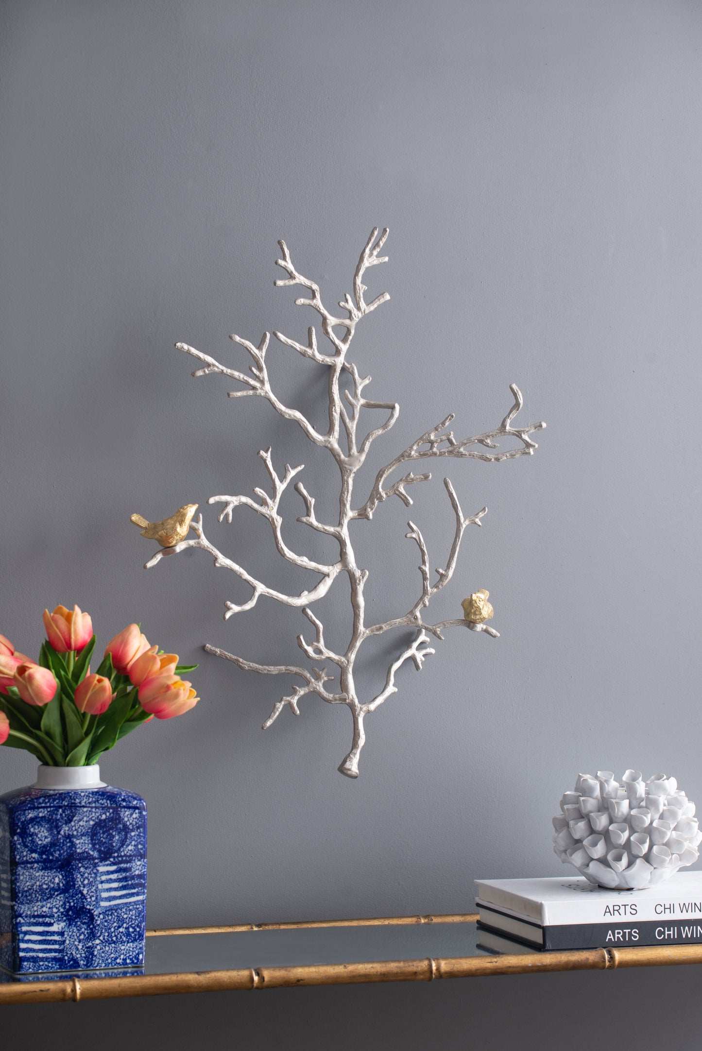 17x5.5x22" Metal Branch Wall Sculptures with Bird Accents, Set of 2