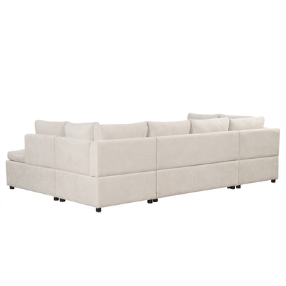 Sofá seccional extragrande de 117.3" en forma de U, sofá cama extraíble con dos cojines para sala de estar, color beige