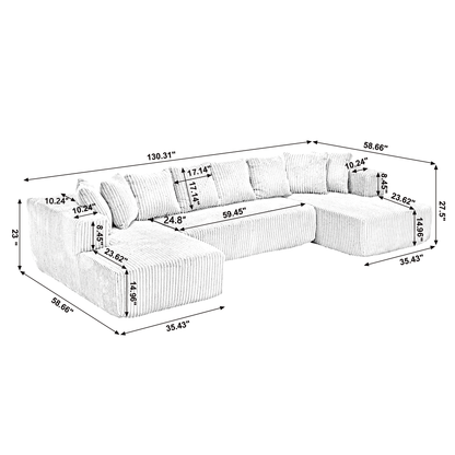 [NEW ARRIVED] [VIDEO PROVIDED]131'' Modular Sectional Couch, U-shaped sofa , Chaise Lounge, Striped fabric,Upholstered 4 Seater Couch for Living Room, Bedroom, Free Combination Sofa (Corduroy),White