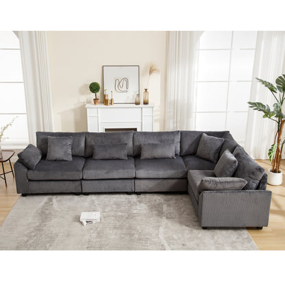 Oversized Modular Sectional Sofa Couches Set,Corduroy Upholstered Deep Seat Comfy Sofa for Living Room 5 Seat,Dark Gray