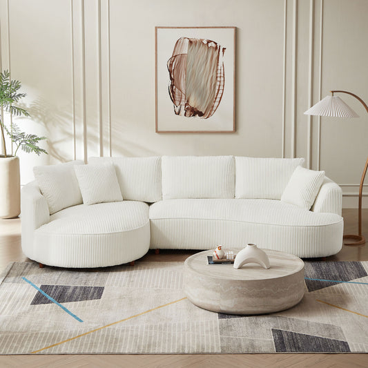 Oversized 122' Modern Sectional Sofa with Chaise – White Corduroy Luxury Couch