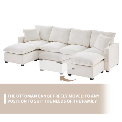 110*57" Modern U Shape Modular Sofa, 6 Seat Chenille Sectional Couch Set with 2 Pillows Included, Freely Combinable Indoor Funiture for Living Room, Apartment, Office, 2 Colors