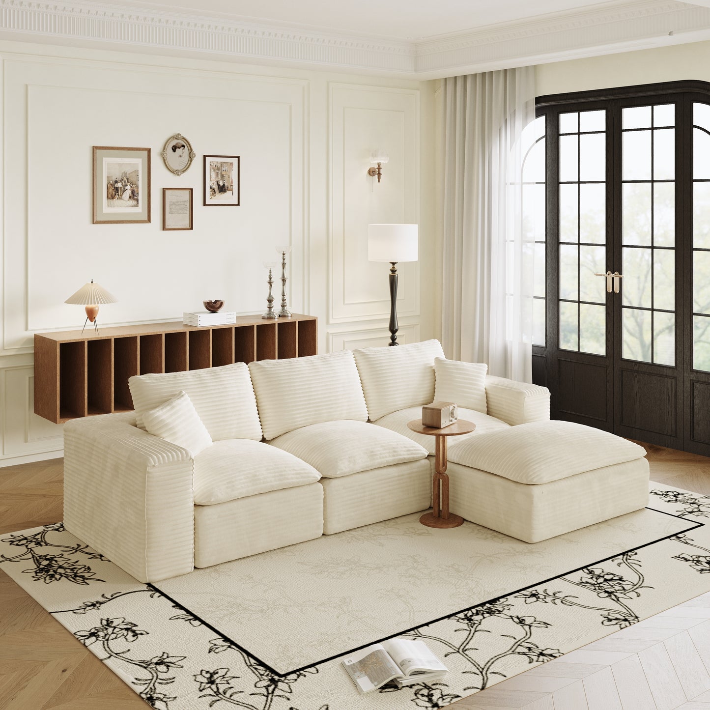 108" Cloud Modular Sectional Sofa with Interchangeable L-Chaise – Deep Seat Plush Corduroy Couch, No-Assembly Modern Modular Design