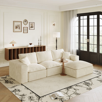 108" Cloud Modular Sectional Sofa with Interchangeable L-Chaise – Deep Seat Plush Corduroy Couch, No-Assembly Modern Modular Design