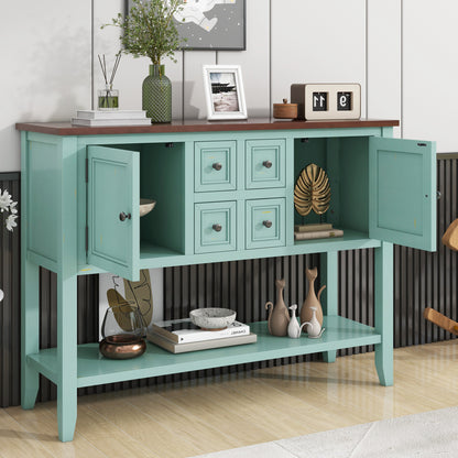 TREXM Cambridge Series  Ample Storage Vintage Console Table with Four Small Drawers and Bottom Shelf for Living Rooms, Entrances and Kitchens (Retro Blue, OLD SKU: WF190263AAC)