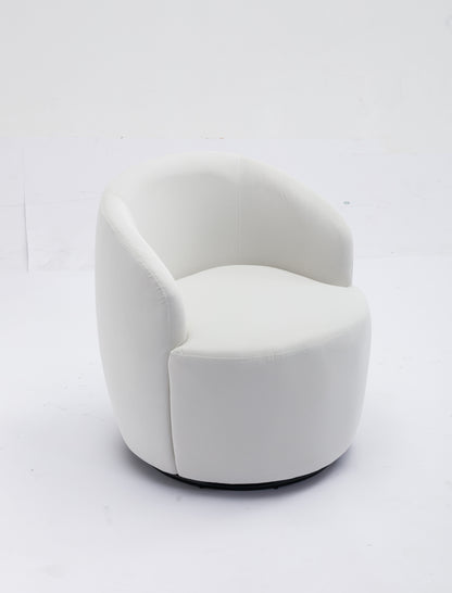 Sillón giratorio de terciopelo con acento tipo barril y aro metálico con recubrimiento en polvo negro, color blanco