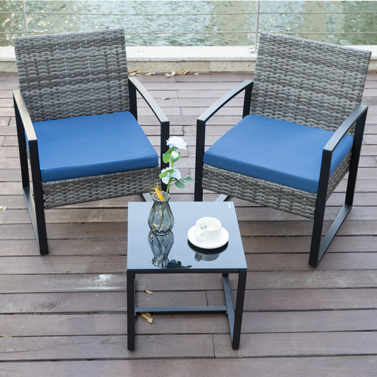 3 Piece Outdoor PE Wicker Furniture Set, Patio Gray Rattan Sectional Sofa Couch with Washable Cushions