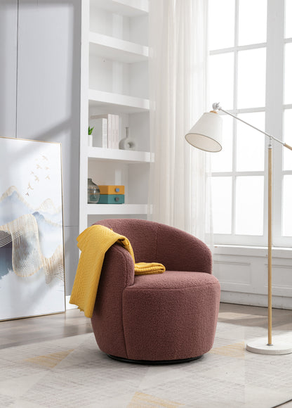 Teddy Fabric Swivel Accent Armchair Barrel Chair With Black Powder Coating Metal Ring,Dark Red
