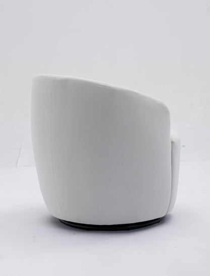 Sillón giratorio de terciopelo con acento tipo barril y aro metálico con recubrimiento en polvo negro, color blanco