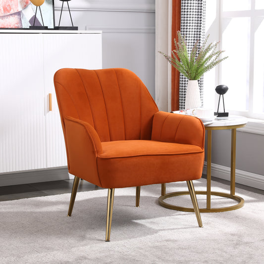 Modern Mid Century Chair velvet  Sherpa Armchair for Living Room Bedroom Office Easy Assemble(ORANGE)